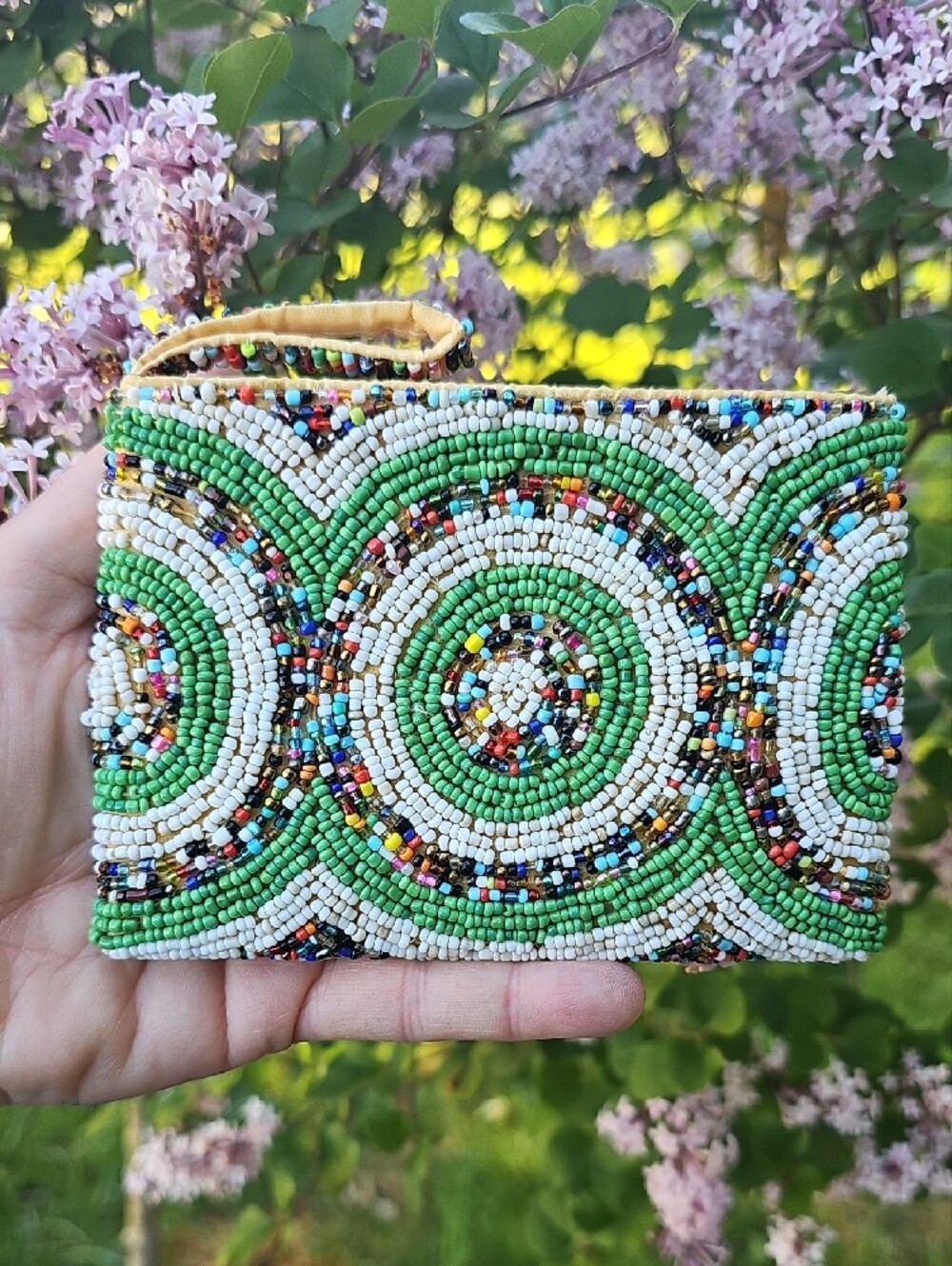 Hand-Beaded Green Multi-Color Wallet - Picture 3 of 6